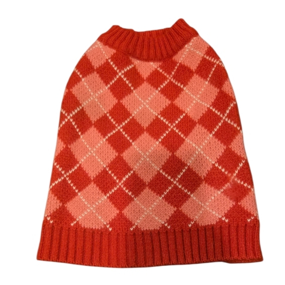 Red Argyle Knit Dog Sweater